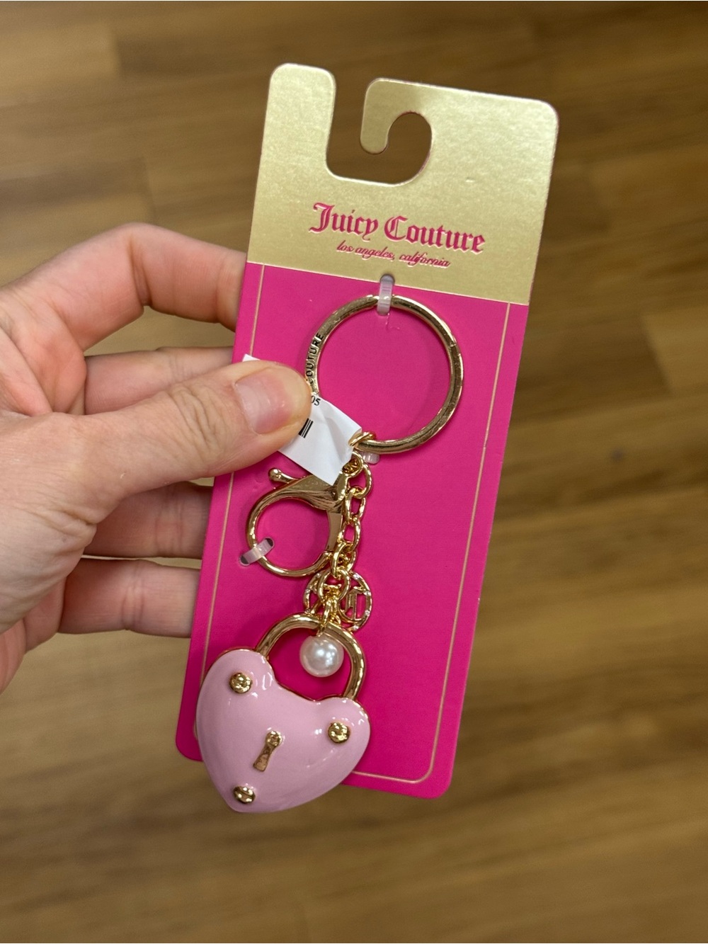 Juicy Couture Pink Heart Charm Keychain with Faux Pearl